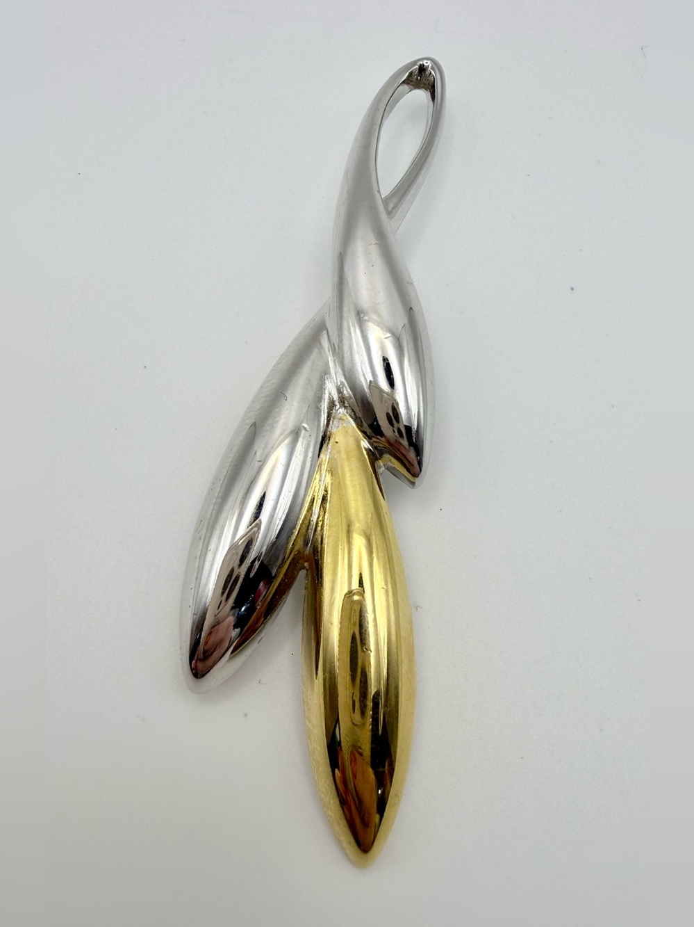 Monet Silver Gold Two Tone Leaf Brooch Abstract Vintage Pin